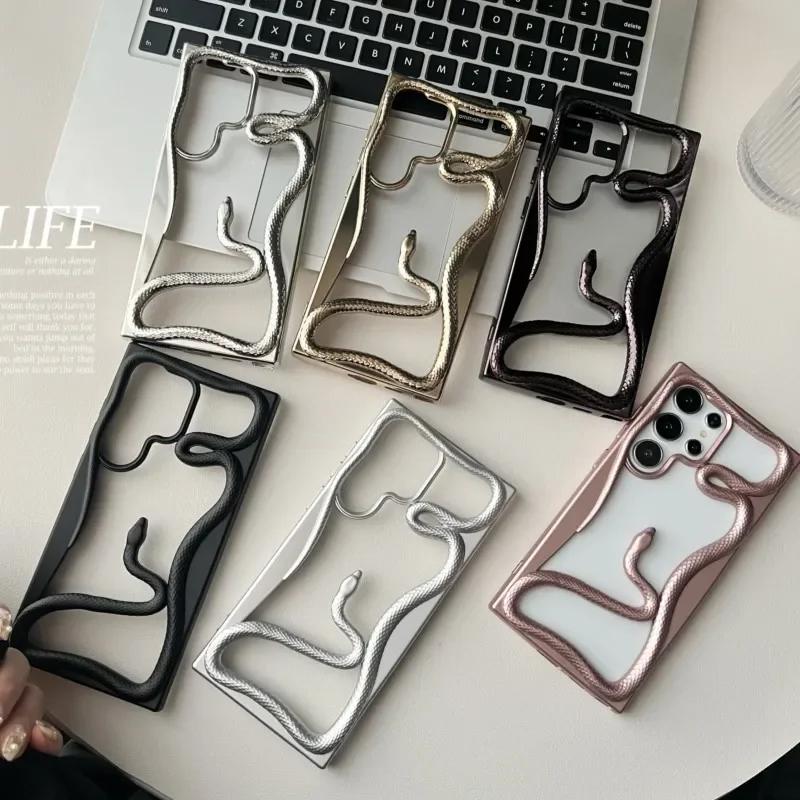 Luxury Plating 3D Hollow Out Snake Case for Samsung Galaxy S25 S24 S23 FE S22 Ultra Soft Silicon Heat Dissipate Shockproof Cover