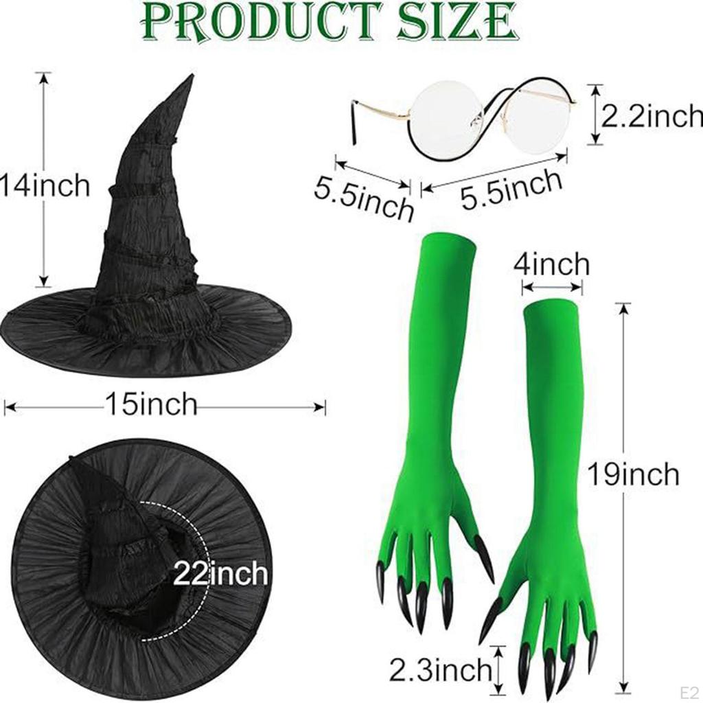 Halloween Witch Costume Set Hat, Glasses, Gloves for Role Play Holiday