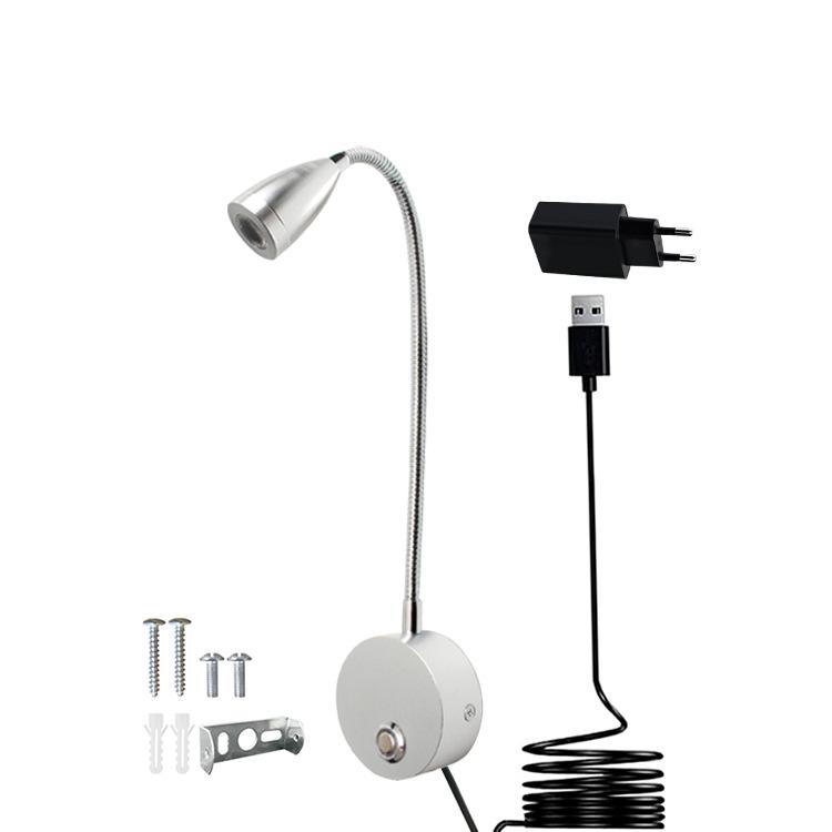 3W LED Gooseneck Wall Light with Touch Dimming for Bedside and Hotel Reading