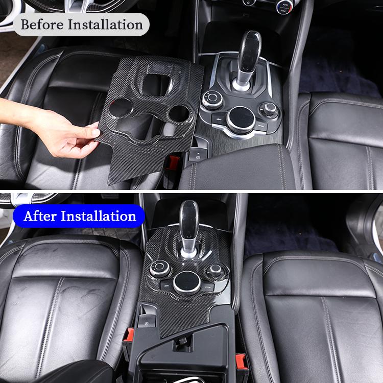 Real Carbon Fiber Car Interior Accessories Center Console Gear Shift Knob Panel Decorative Cover for Alfa Romeo Giulia 2017-2019