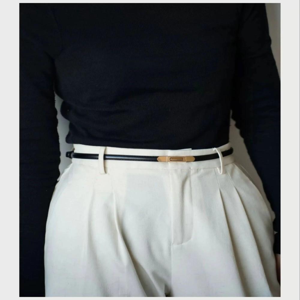 Luxury Ladies Slim Waist Belt Retro Spring Buckle Design Leather Belt Adjustable Length Skinny Belt