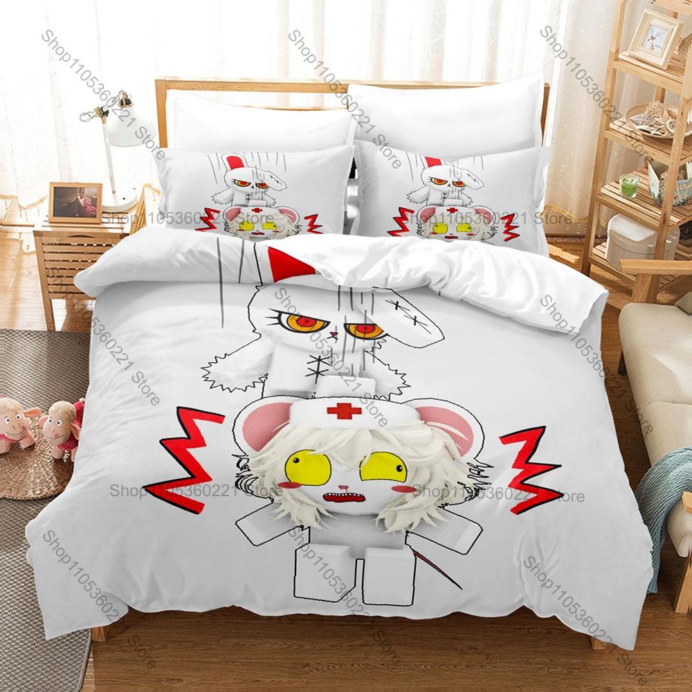 Terrible Mouse Cartoon Print 3PCS Bedding Set Soft Microfiber Duvet Cover 2 Pillowcases Hidden Zipper No Inner Core