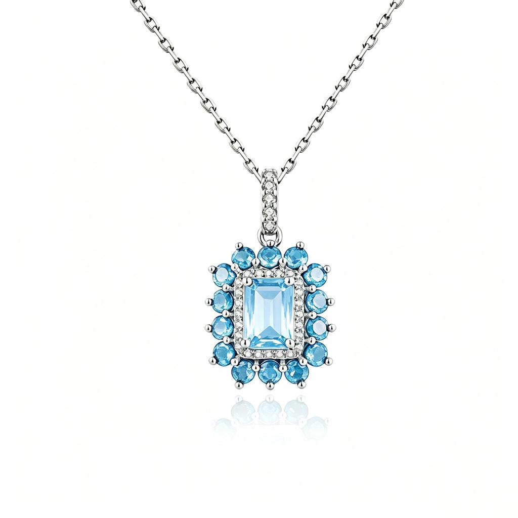 925 sterling silver necklace pendant natural Sky Blue Topaz elegant and noble for women anniversary & banquet & engagement gift