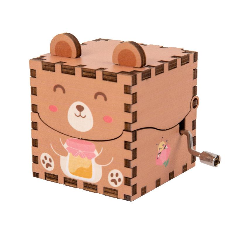 Cpc Ce Wooden Animal Shape Hand-Cranked Music Box, Children'S Educational Wooden Toy Office Ornament