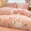 Korean Cartoon Applique Velvet Bedding Set - 4-Piece Warm Dorm Decor for Fall & Winter