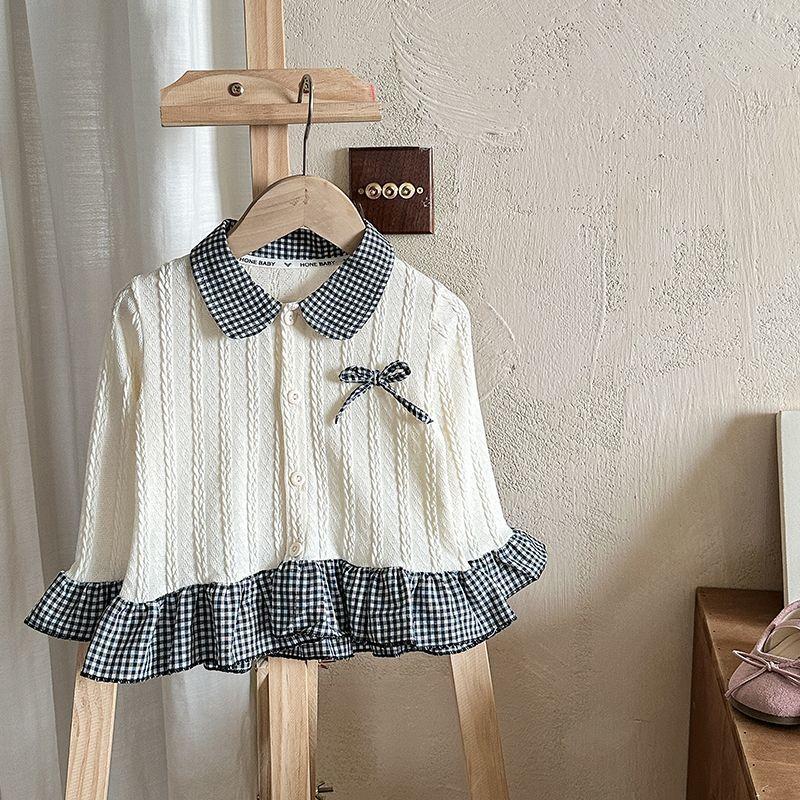 Herbst Prinzessin Mädchen Spitze Pullover Fake Zweiteiler Süßer Puppenkragen Baby Kinder Strickshirts Oberteile für Kinderbekleidung