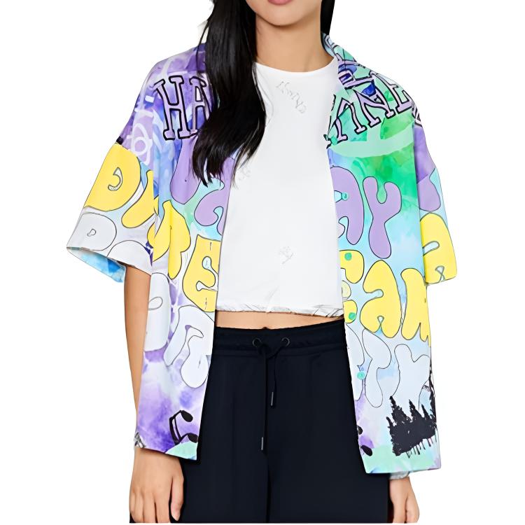 Li Ning Summer Party Graffiti Tie-Dye Letter Print Casual Shirt Women shirts Multicolor ASHS888-2