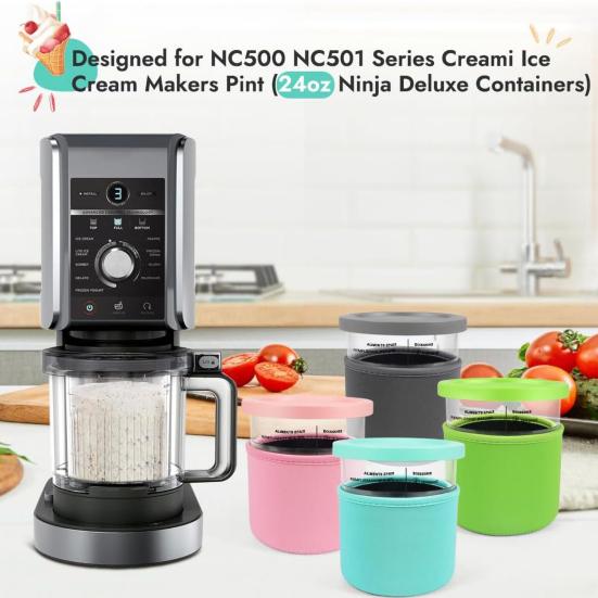 4Pcs Ice Cream Cup Sleeves for Ninja NC501 Pints Reusable Neoprene Sleeves Prevent Condensation Non-slip 16/24Oz Cup Cover Accessories for Ice