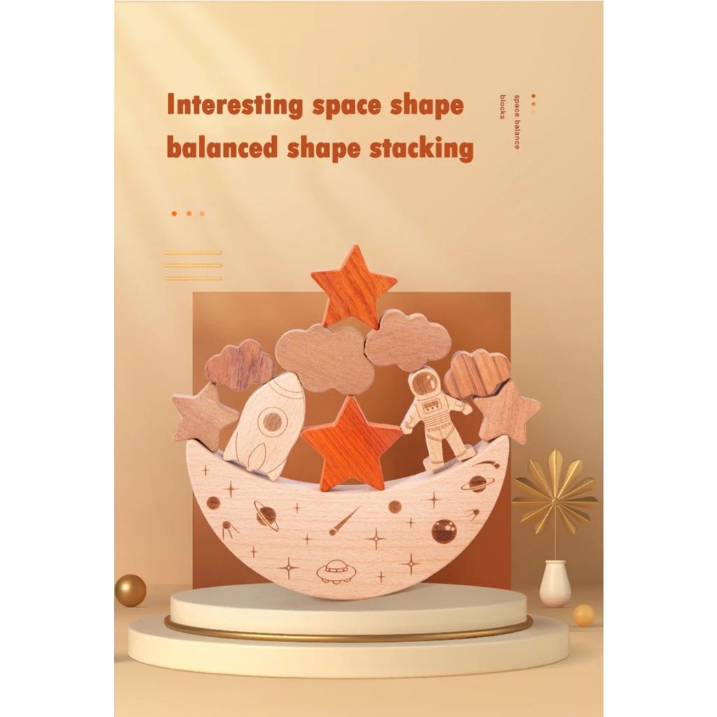 Montessori Toys Wooden Balance Boat Blocks Stacking Tower Games Space Moon Balance Blocks Fine Motor Skill Early Education Toys