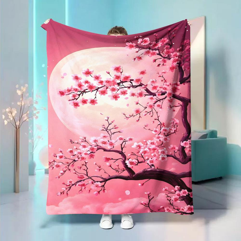 

Pink cherry blossom theme pattern Flannel printed blanket suitable for all seasons suitable for living room office sofa travel 75x100cm