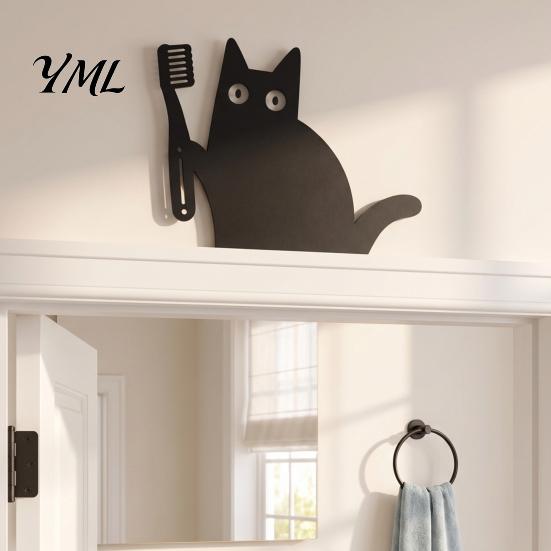Door Frame Ornament Nosy Black Cat Topper Decor, Halloween Corner Acrylic Resin Animal Statue Top Figurine for Bathroom Bedroom Home Gift Lovers Hand