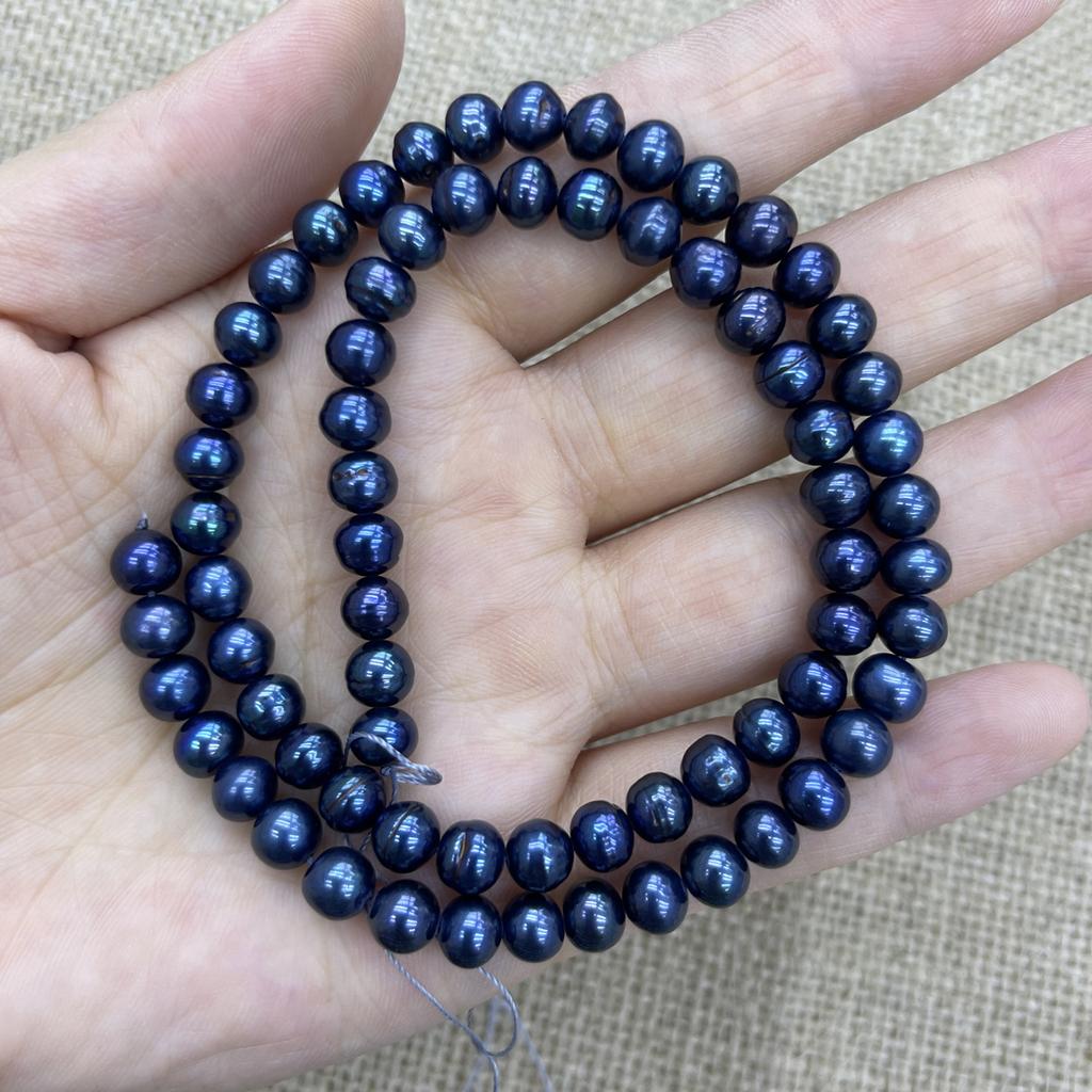 1String, Black Natural Freshwater Pearls, Handmade Near Round Pearl Beads for Jewelry Making DIY Crafts (Beads 7-8mm, Length 36cm)