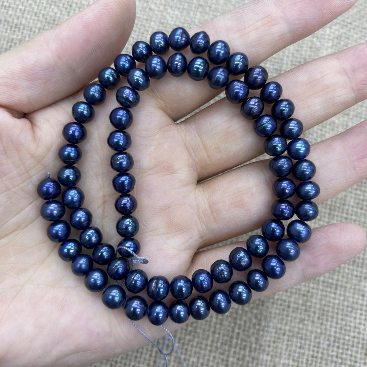 

1String, Black Natural Freshwater Pearls, Handmade Near Round Pearl Beads for Jewelry Making DIY Crafts (Beads 7-8mm, Length 36cm) 1String/7-8mm-36cm чорний