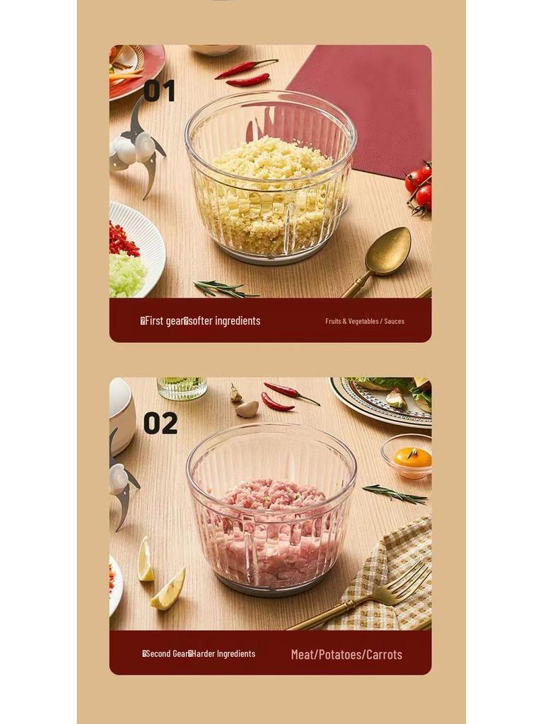 Fleischwolf mit zwei Kammern, Geschmacksneutral, Dickes Glas, Multifunktionaler Lebensmittelverarbeiter für Fleisch und Gemüse.