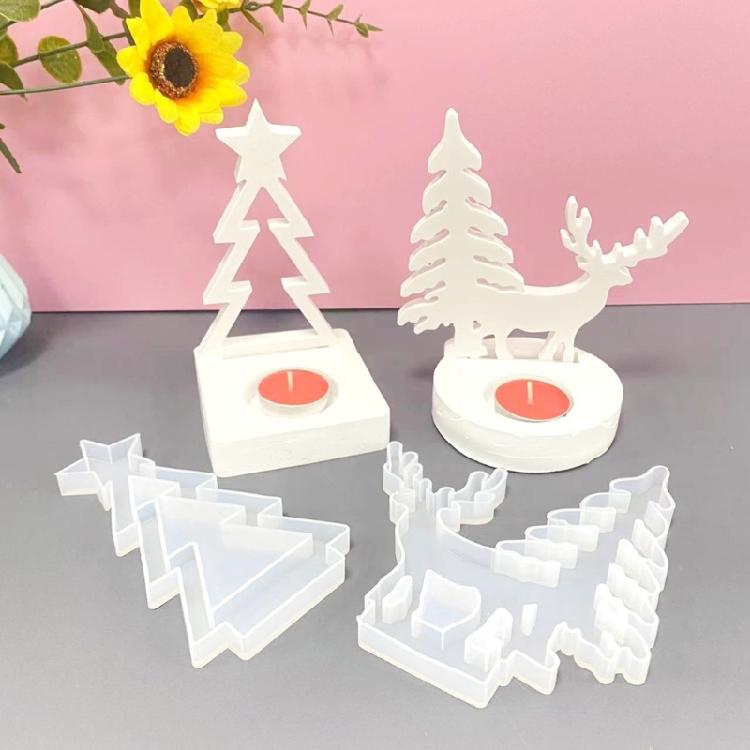 Holiday Themed Silicone Molds for Christmas Candlestick Holders 2 Packs Easy to Demold for Party Decoration Accessory