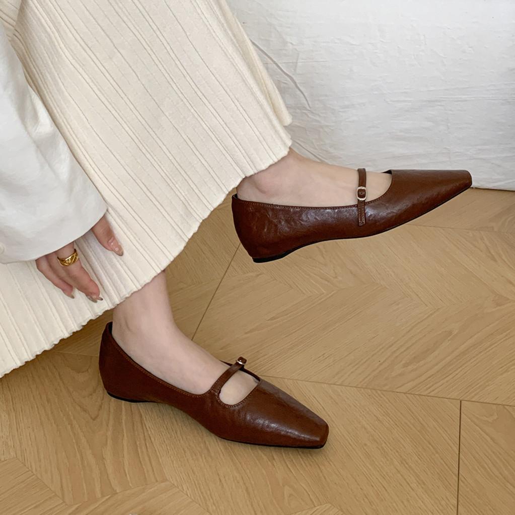 Fashion Bailamos Brand New Women Flat Shoes Fashion Square Toe Shallow Ladies Mary Jane Ballerinas Flat Heel Casual Ballet Shoes