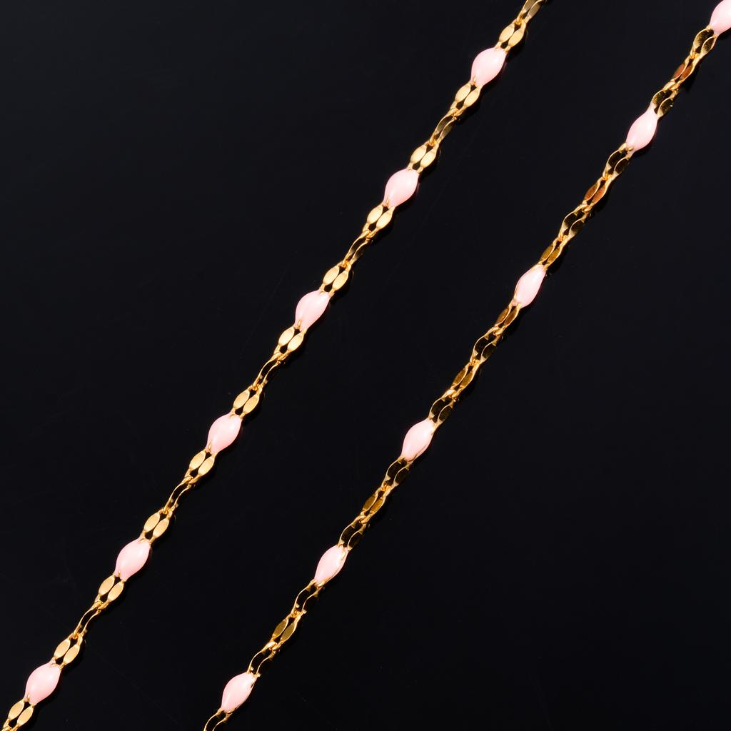 2.5mm Wide Gold Color Stainless Steel Lip Link  Chain Multi color Enamel Bead Necklace for Men Women Fashion Jewelry Gift