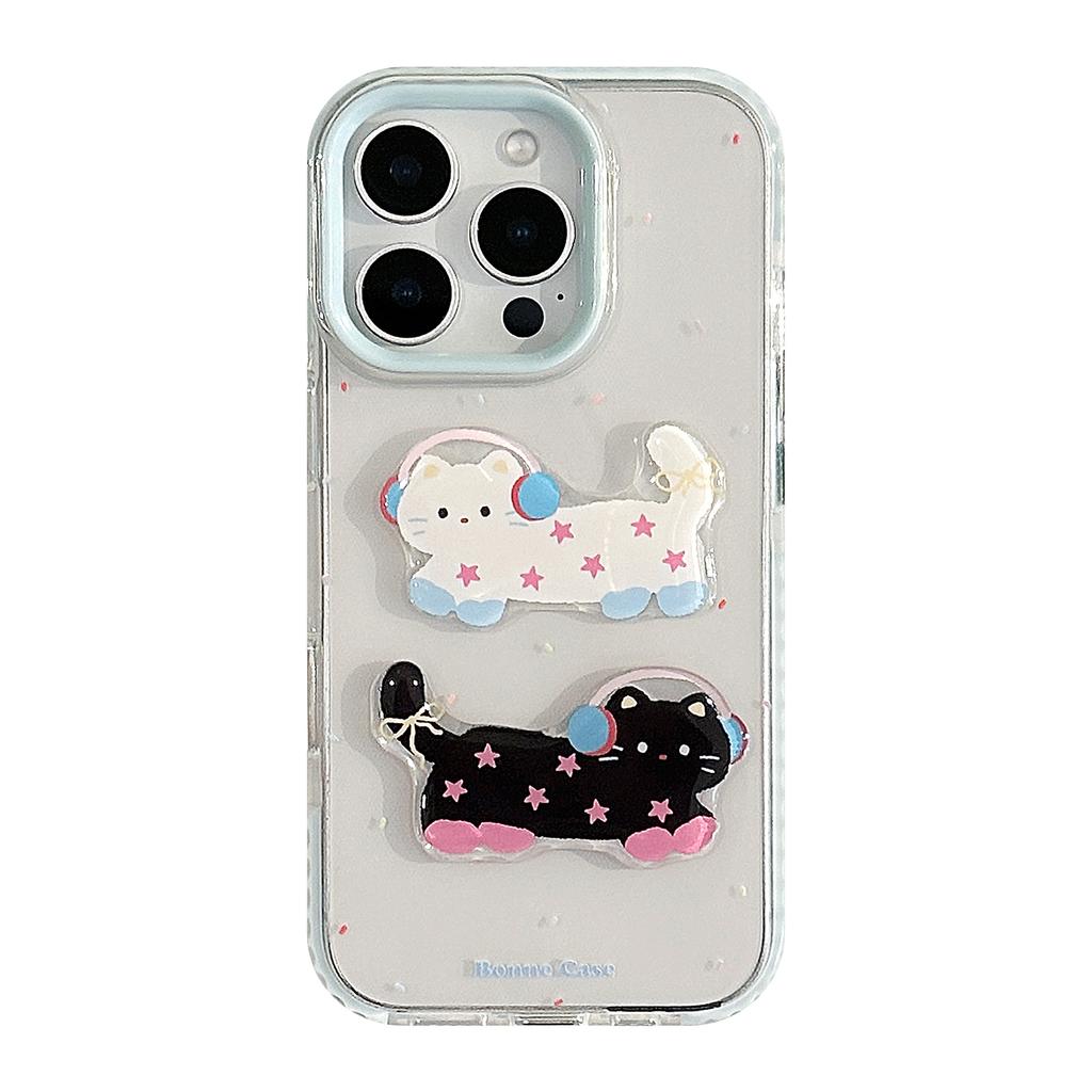 Blauer Spritzer Cartoon Katze IPhone 15 Apple 16 Promax Handyhülle Geeignet für 14 Sturzsicher 13 Dreidimensional 11 Weich
