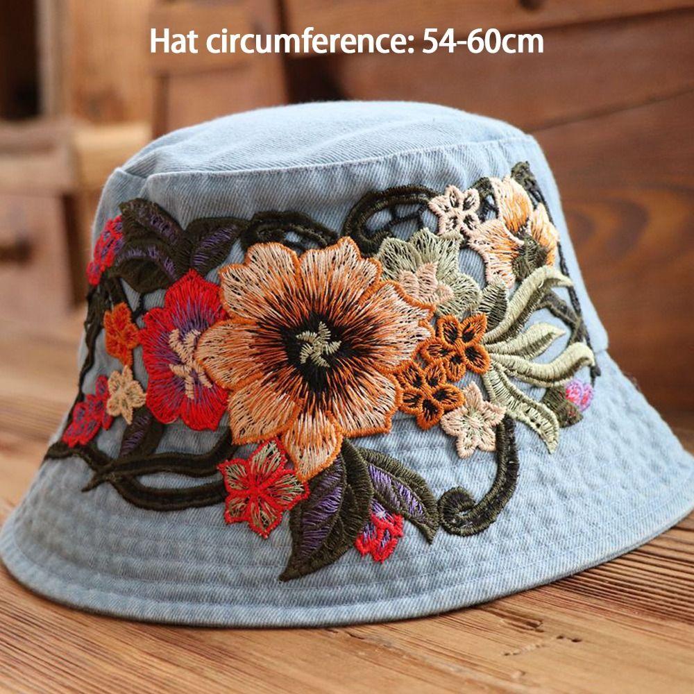 Ethnic Style Embroidery Bucket Hat Casual Sun Cap Fashion Fisherman Hat Women