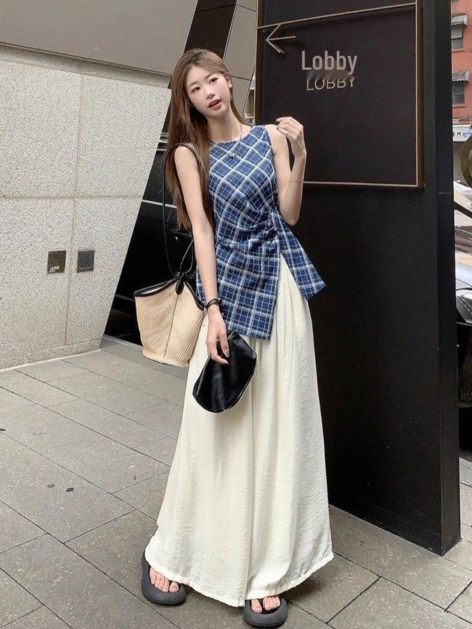 Women's Chic Plaid Split-Waist Sleeveless Top - 2026 Summer Trend