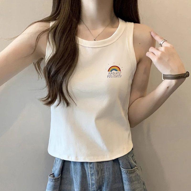 

Cotton White Cami Women Spring and Autumn Suit Inner wear Bottoming Shirt Wide Shoulder Strap Sleeveless Short Top Summer Outer Wear [013 Pure Cotton] 0219 White XXL Size