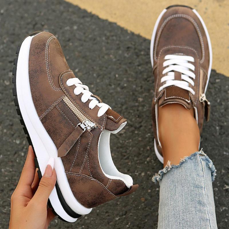 Fashion Women Leather Sneakers Spring Platform Sneakers Casual Brown Sneakers Thick Bottom Sport Shoes Anti Slip Flats Vulcanized Shoes