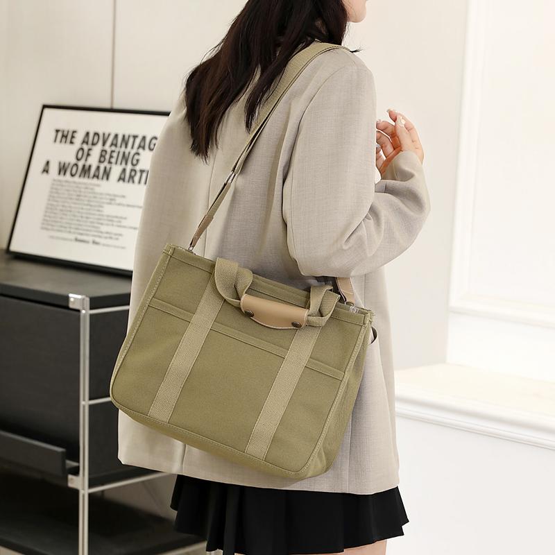 Enkel Canvas Tote Bag Dame Ensfarget Skulderveske Crossbody-veske Studentklasser Bokveske Underarmsveske