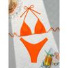 Sexy Solid Halter Lace Up Low Waist Bikini Set Women's 2 Pieces Swimsuit Triangle Thong Swimwear Bathing Suit Brazilian Biquini