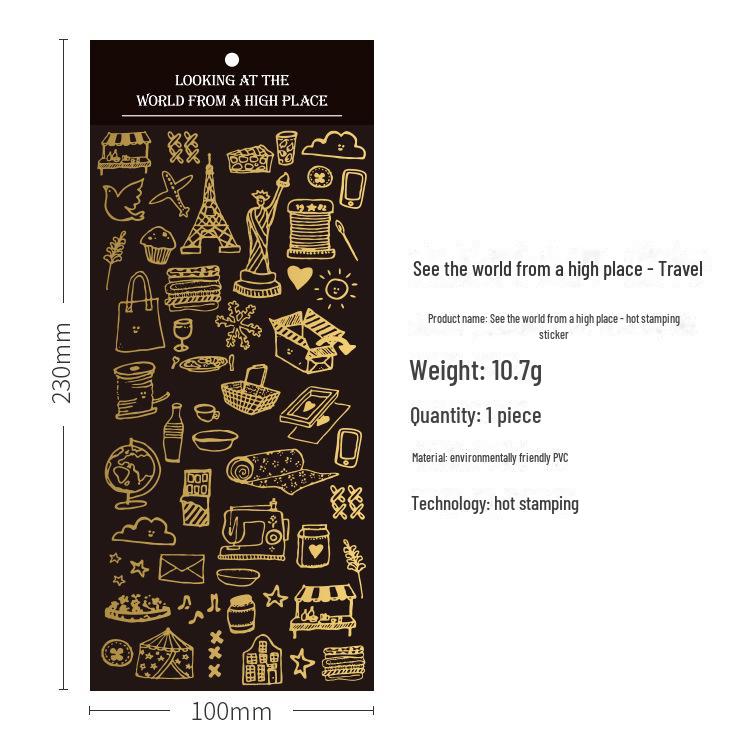 World View Hot Stamping PVC Decorative Stickers for Diary Notebooks