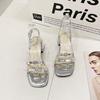 With Skirt Lightweight Super Fairy Bow One-word Buckle Strap High Heels 2025 Summer New French Silver Roman Sandals Women