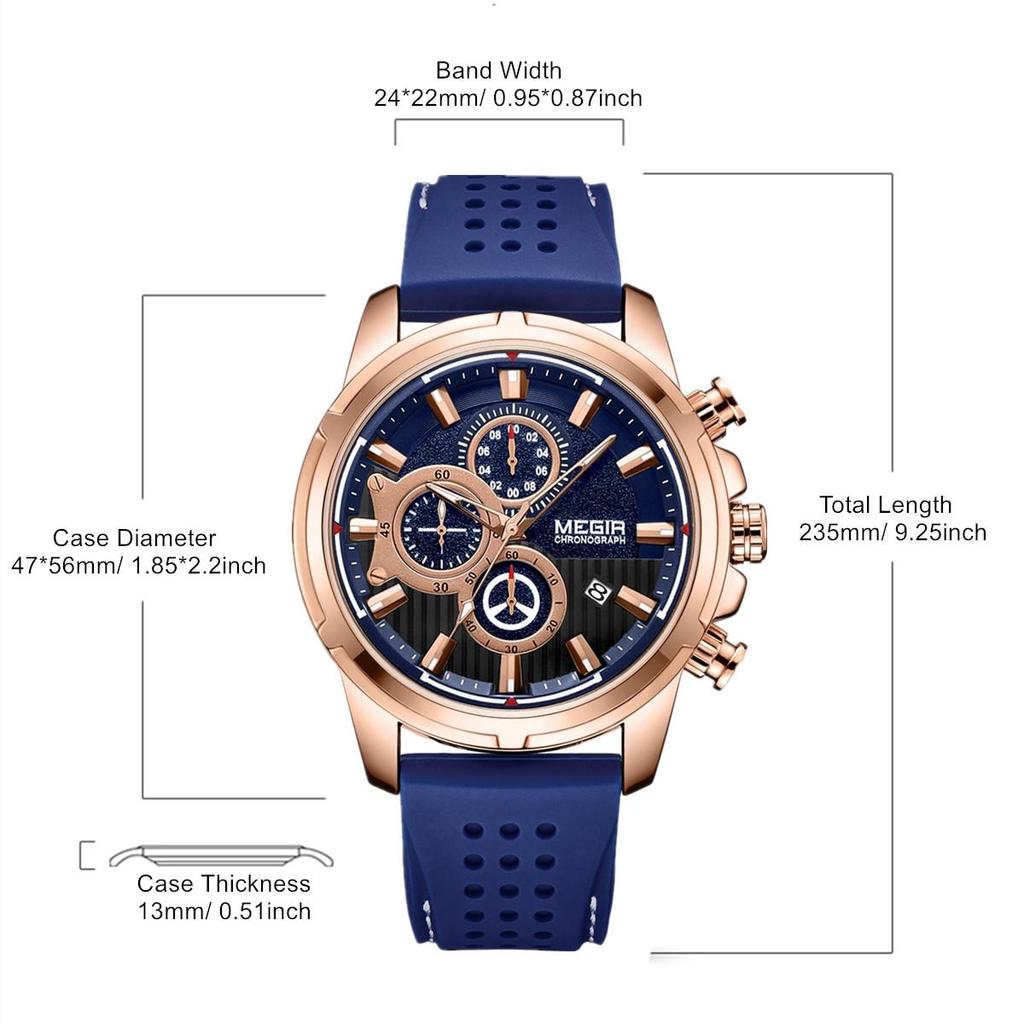 Relogio Masculino MEGIR Ny Sport Chronograph Silikon Herreklokker Toppmerke Luksus Quartz Clock Vanntett Big Dial Watch Herre