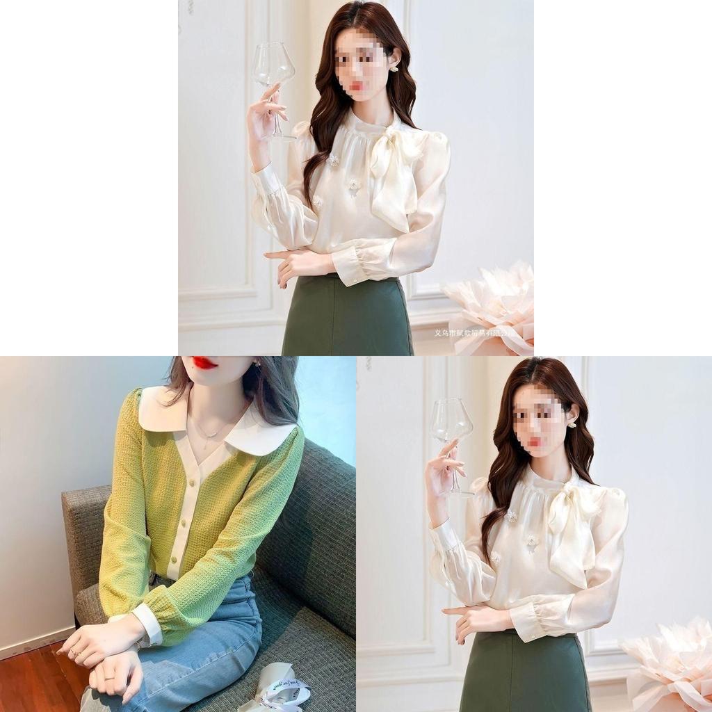 Romantic French Collared Butterfly Tie Blouse With 3d Effect For Spring Office Wear