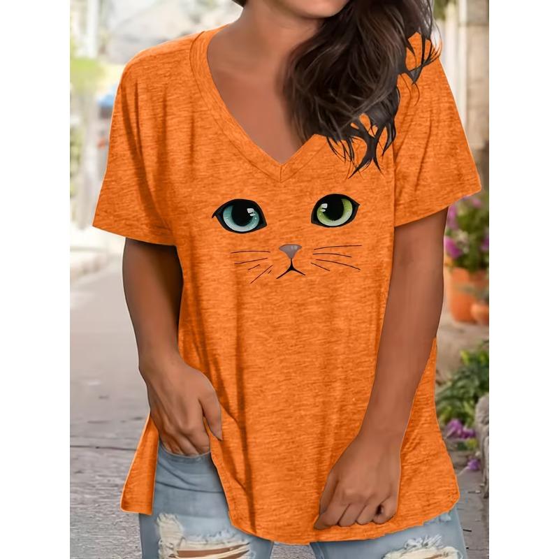 Damen Freizeit T-Shirt mit kurzen Ärmeln und V-Ausschnitt