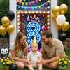 8th Birthday Door Cover 71x35 Inch Neon Glow Birthday Banner for Party Decorations LED Crown Balloon Backdrop Sign for Boys Girls Kids Photo Booth