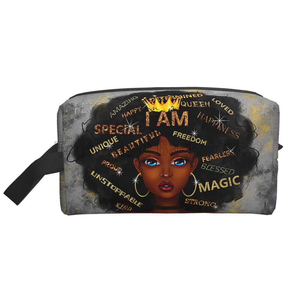 African American Woman Makeup Bag Organizer Portable Waterproof Cosmetic Bag Large Travel Toiletry Bag for Girls Women