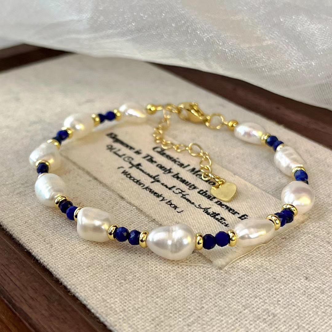 National Style Natural Freshwater Baroque Pearl Lapis Lazuli Gypsy Star Bracelet Atmosphere Bracelet
