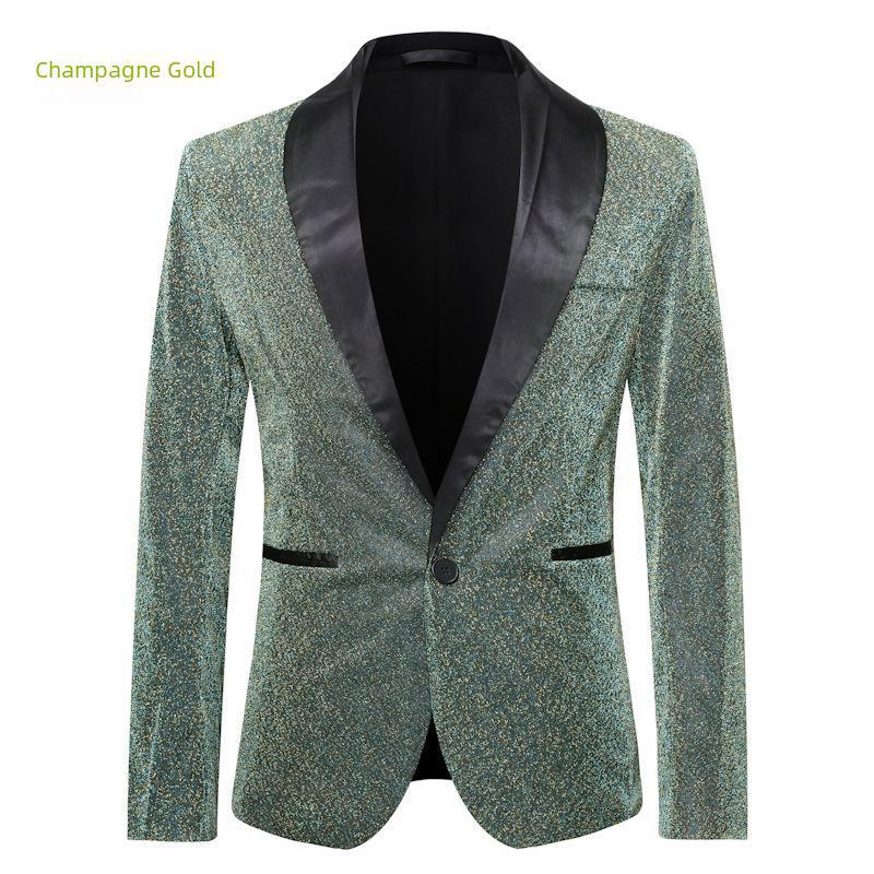 Men's Gold Silk European Size Autumn Suit for Nightclub and Stage Performance