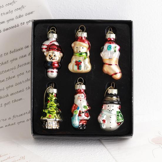 9 Pcs Christmas Ornaments Mini Resin Bear Tree Snowman Santa Xmas Tree Hanging Decoration for Winter Home Party Decor