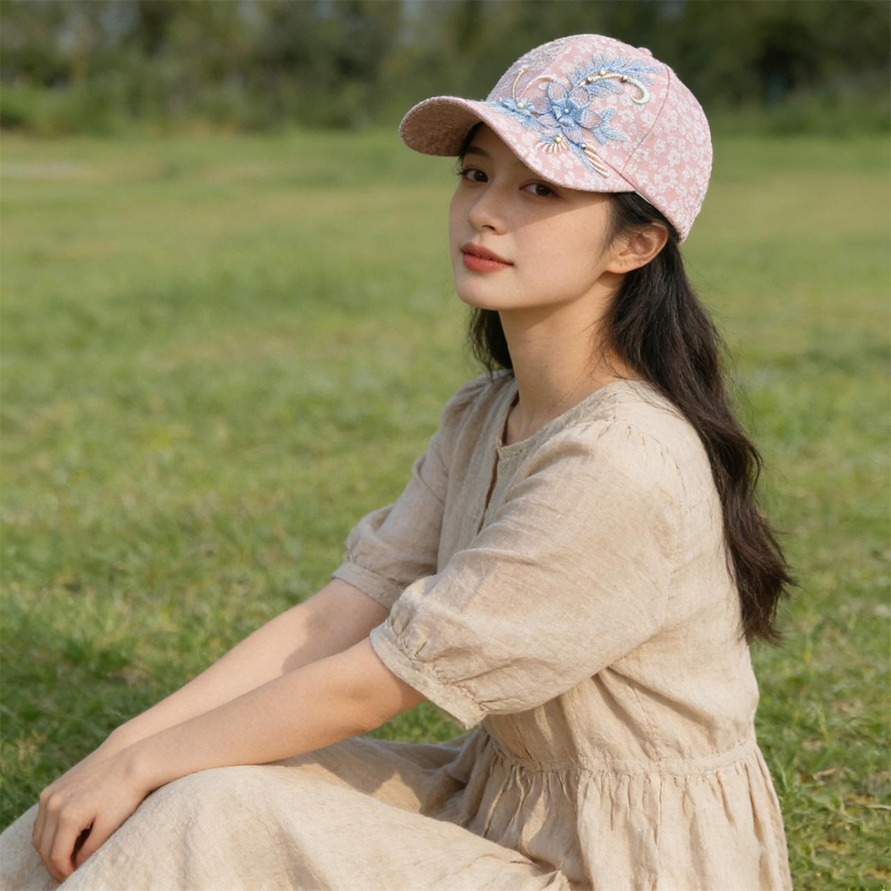 Zealous Sole Women's White Flower Embroidery Baseball Cap Summer Outdoor Adjustable Sun Hat Girl Casual Sunshade Peaked Caps