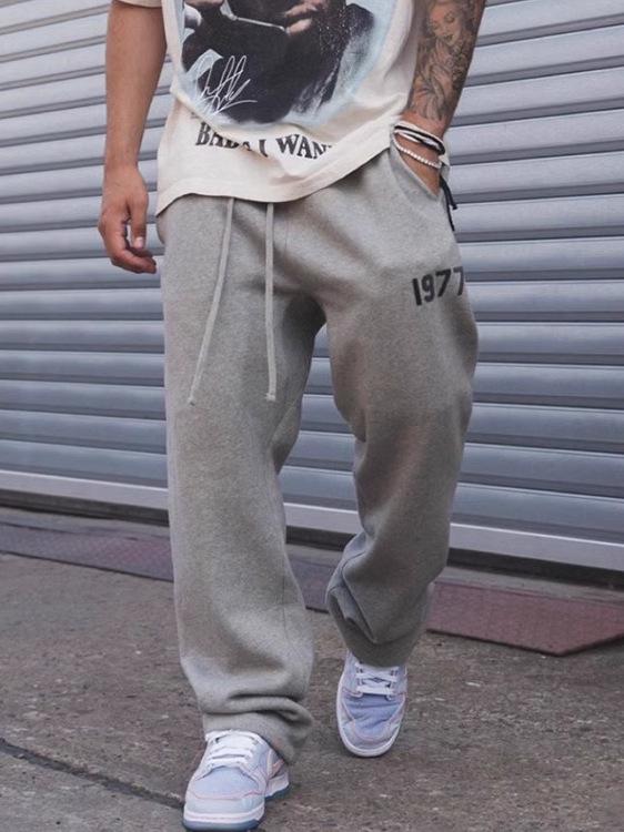 ESSENTIALS 1977 FOG Pantaloni Sportivi Casual Larghi alla Moda High Street con Velluto