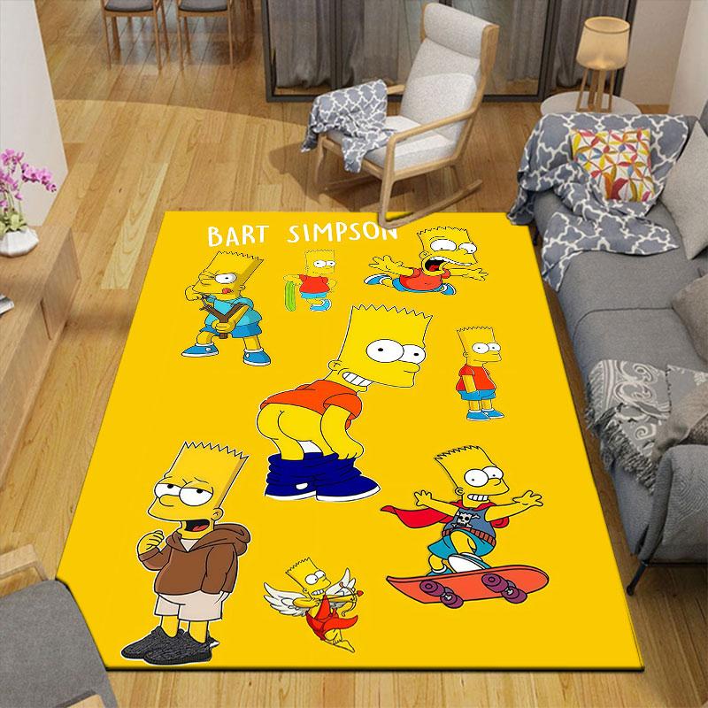 Bart Simpson Flannel Printed Carpet, Home Sofa Decoration for Living Room & Bedroom, Non‑Slip Play Flannel Floor Mat for Game Room