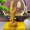 wood carving Nanhai Guanyin sculptures and figurines Chinese Buddha statues Home Room Office Wealth Luck Feng Shui Decor 7.86 in