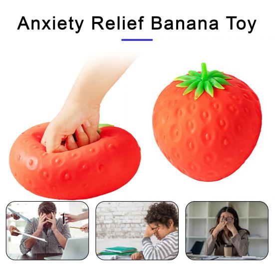 Jouet Fraise à Presser Réaliste Montée Lente Boule Anti-Stress Fruit en TPR Jouet Fidget Fraise Super Doux pour Soulager l'Anxiété Cadeau Original pour Adultes
