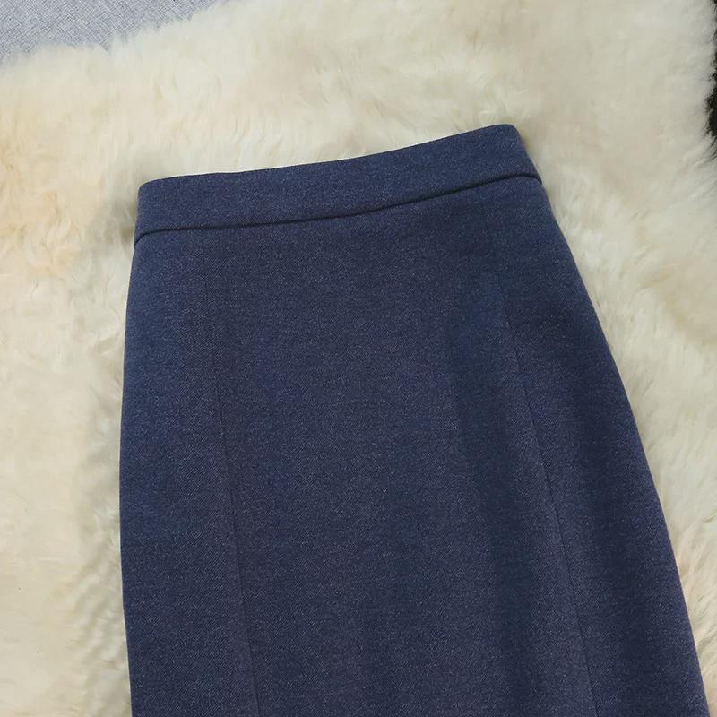 Damen-Wollrock mit Fischschwanzmuster – hohe Taille, schmale Passform, mittellang für Frühling, Herbst und Winter 2025.