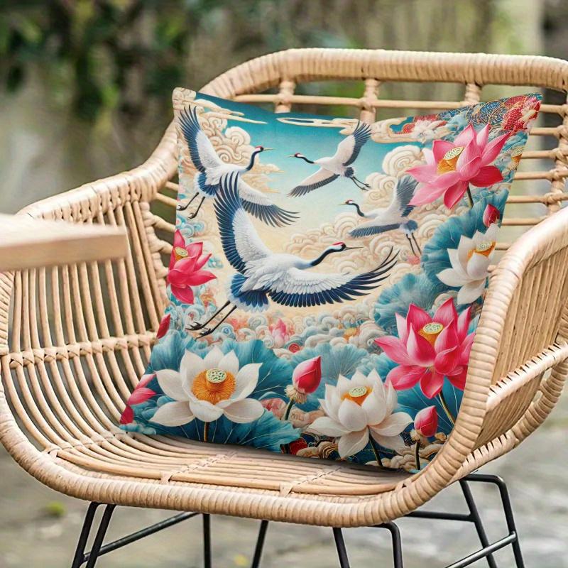One Cushion Cover Featuring A Festive Theme With Cranes Flying Among Flowers, Equipped With A Hidden Zipper, Suitable For Sofas,