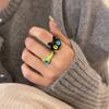 Cute Green Monster Rings Women  Sweet Two Color Cat Eyes Open Couple Ring Wedding Finger Accessories Jewelry Gift
