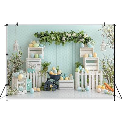Mocsicka Spring Background Photography Carrot Flower Blue Green Wood Board Wall Party Decor Birthday Easter Egg Backdrop Studio