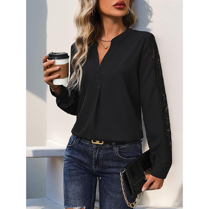 Autumn Women's Long-sleeved Casual Loose V-neck Shirt For Women's Office Commuting Fashionable Temperament Versatile Style Shirt