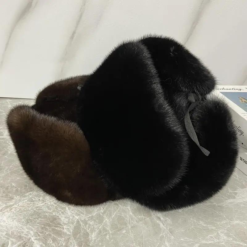 Ushanka Hat Man Luxury Winter Hat Full Pelt Real Mink Fur Bomber Cold Cap High Quality  Russian Military Style Trapper Hat