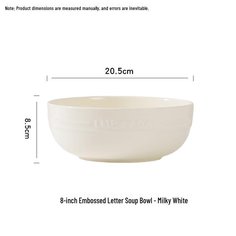 Cream Aesthetic Embossed Ceramic Tableware Set: Rice Bowl, Dish Plate, Fish Plate, Soup Bowl, Noodle Bowl.